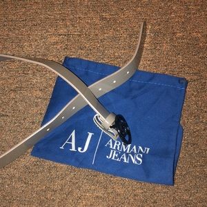 Gray Armani Belt sparkly logo